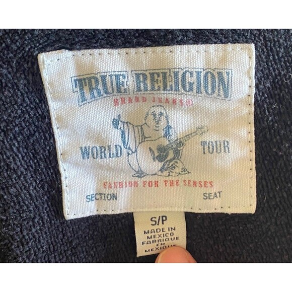 True Religion Black Full Zip Sweatshirt W/ Stitching S Graphic Grunge BigT- Read - Picture 5 of 9